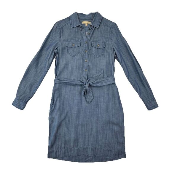 Banana Republic Chambray Shirt Dress Belted Tie Waist Long Sleeve Blue Size 2 - Picture 2 of 9